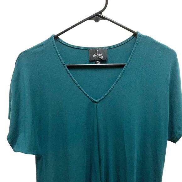 Aline Hawaii Green Teal Dolman Tie Front Blouse XL - Picture 2 of 5